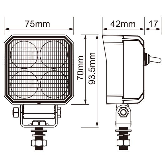 CM-2020S, 3Inch 20W ,2000LM Square Flood Beam Waterproof IP67 Lighting for Truck SUV Jeep Off-Road