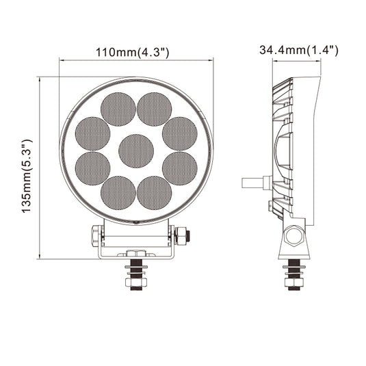 CM-2035R+, 4.5Inch 15W ,1110LM Round Flood Beam Waterproof IP67 Lighting for Truck SUV Jeep Off-Road