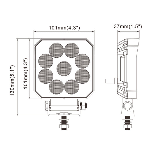 CM-2035S+, 4.5Inch 15W ,1110LM SQUARE Flood Beam Waterproof IP67 Lighting for Truck SUV Jeep Off-Road