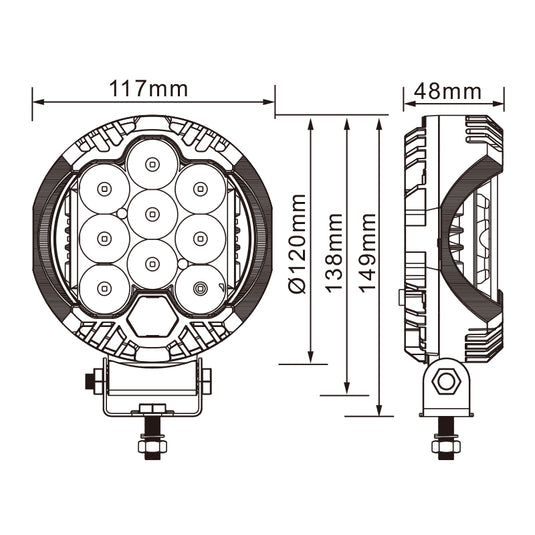 CM-9024, 4.5" 30W ,3000LM LED Driving Light Dual Side Shooter Waterproof IP67 Lighting for Truck SUV Jeep Off-Road