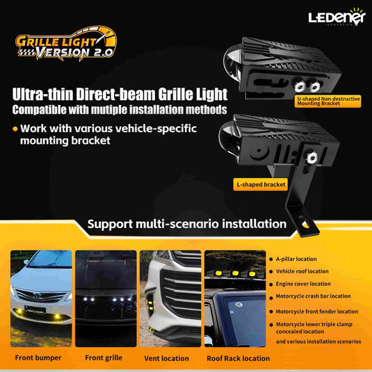 LG16/LG20/LG25 Serials, Ultra-Thin LED Grille Light V2.0 with Built-in Waterproof Fan, High Power Multi-Scenario Mounting for SUV, Truck & Motorcycle