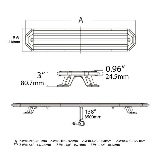 Z-W18 Series 0.96" Ultra-Thin LED Warning Lightbar | SAE J845 & ECE R65 Approved | 6 Lengths (24"-72") | 14 Patterns| IP67