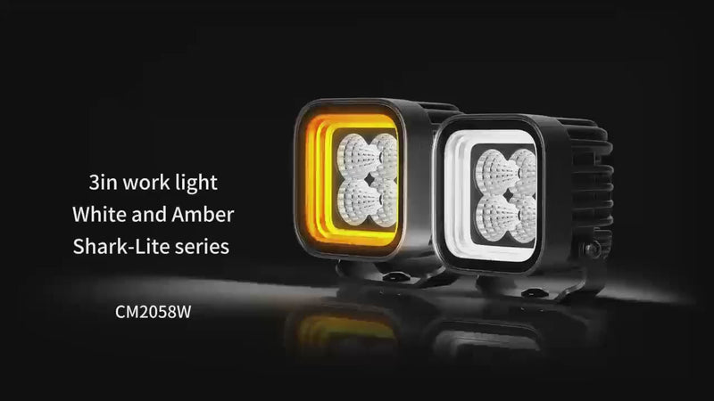 Load and play video in Gallery viewer, CM2058, 3-Inch 32W Amber+White/ Red+White Dual Position Light, Flood/Spot Beam,3400LM Super Bright Waterproof IP67 Lighting for Truck SUV Jeep Off-Road
